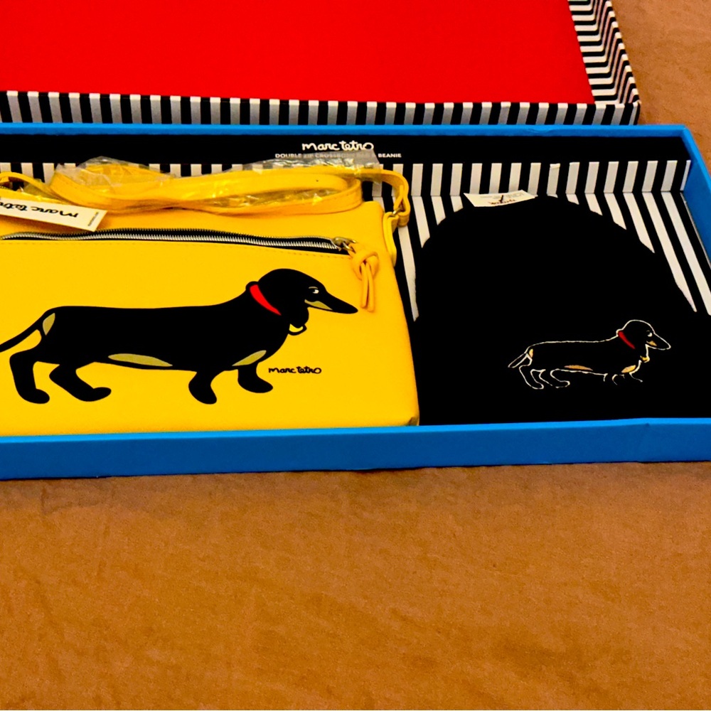NWT Marc Tetro Dachshund Dog Crossbody Bag & Beanie Hat Gift Set- price is firm
